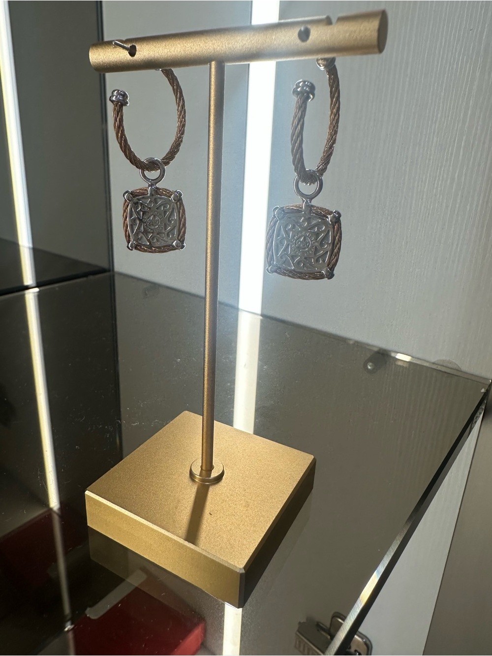 Two-Tone Yellow Gold and Silver Cable Drop Earrings with Pave Accents & Diamonds - Picture 2 of 9